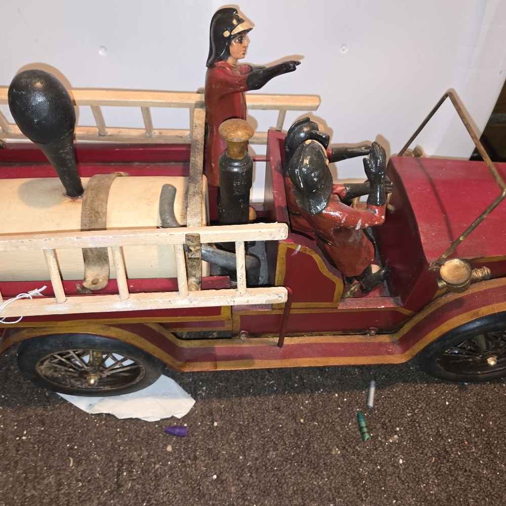 Vintage Fire Truck Toy with Firefighters